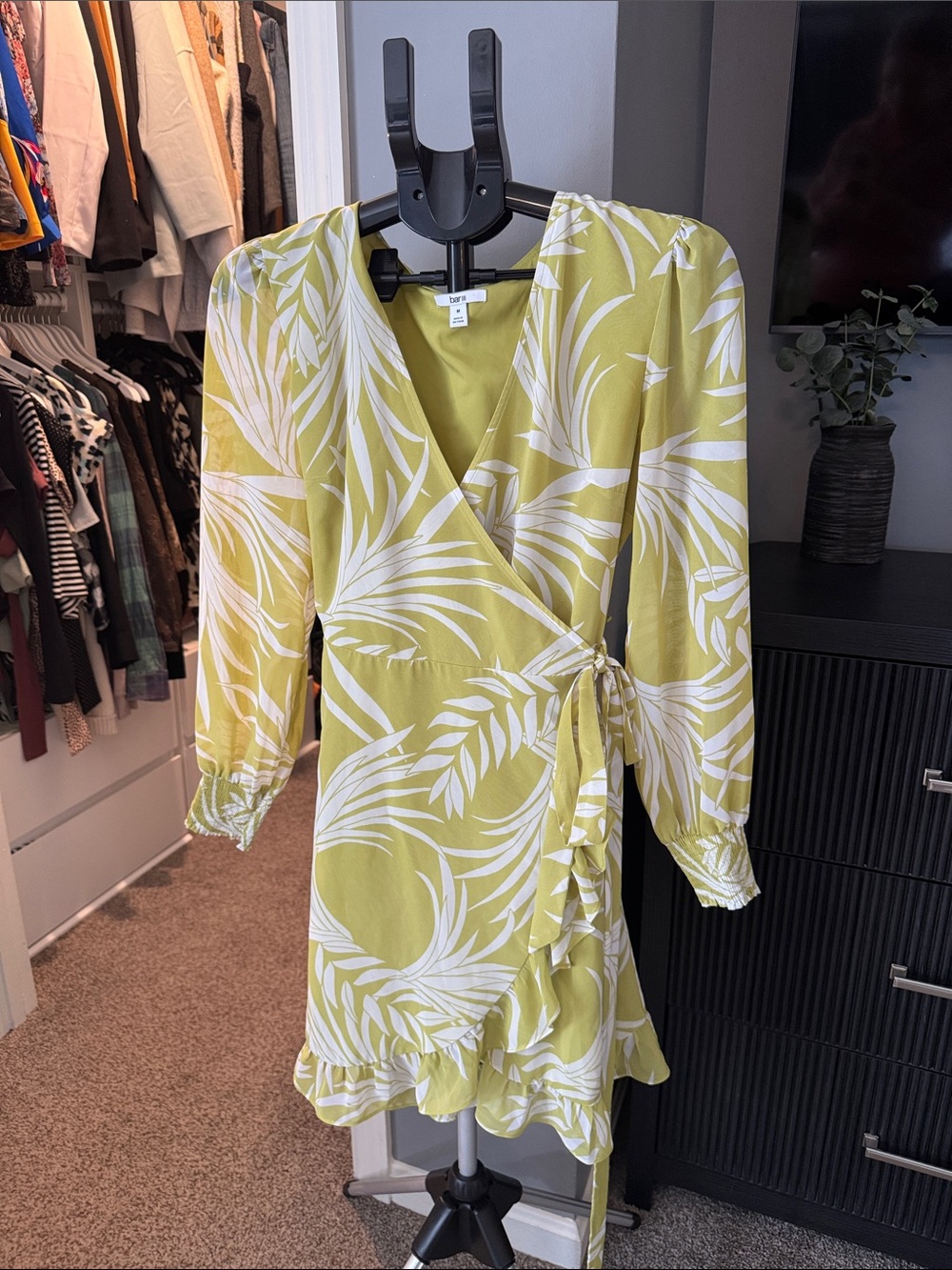Bar III Lime Green and White Wrap Mini Dress